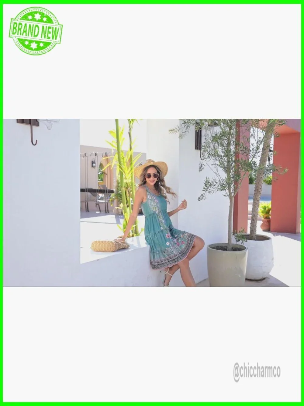 Boho Floral Beach Dress Swimsuit Cover Up V-Neck Sleeveless Summer Dress